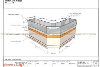 Mẫu tủ vàng bo góc kích thước bo góc 1440 mm x 1400 mm x 1100 mm